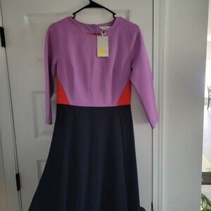 NWT Boden Colorblock Dress Small XS S US 4R UK 8R Crew Neck 3/4 Sleeve Midi Cute